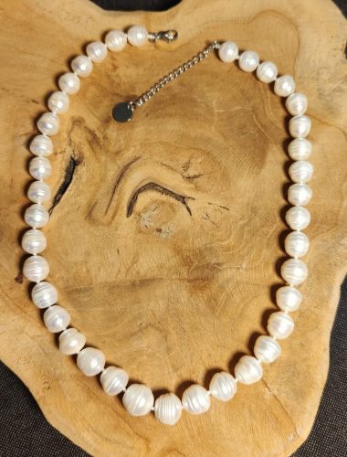 collier chute perles de culture baroque sur mousqueton acier 2